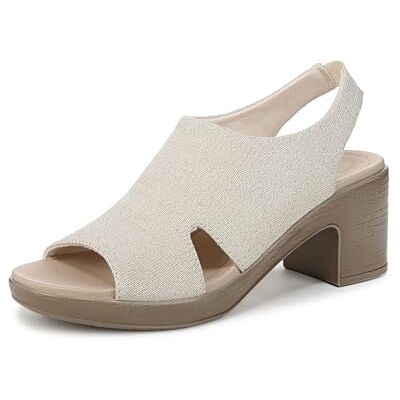 LifeStride BZees Damen Eden Slingback Riemchensandalen Sandale mit Absatz, Weißer Stoff, 36 EU LifeStride BZees Damen Eden Slingback Riemchensandalen Sandale mit Absatz, Weißer Stoff, 36 EU