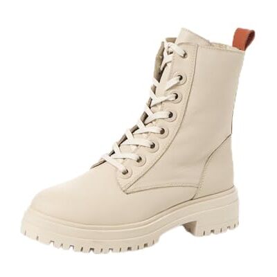 MARCO TOZZI Damen Stiefeletten zum Schnüren aus Leder mit Reißverschluss, Cremefarben (Cream Nappa), 38 EU MARCO TOZZI Damen Stiefeletten zum Schnüren aus Leder mit Reißverschluss, Cremefarben (Cream Nappa), 38 EU