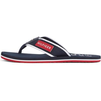 Tommy Hilfiger Herren Flip Flops Patch Beach Sandal mit Logo, Blau (Desert Sky), 40 Tommy Hilfiger Herren Flip Flops Patch Beach Sandal mit Logo, Blau (Desert Sky), 40