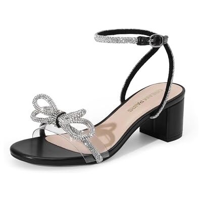 DREAM PAIRS Strass Doppelschleifen Chunky Sandalen Pumps Klarer Riemen Offene Zehen Verstellbare Schnalle Knöchelriemen Niedrige Blockabsatz Abendkleid Elegante Brautschuhe für Damen DREAM PAIRS Strass Doppelschleifen Chunky Sandalen Pumps Klarer Riemen Offene Zehen Verstellbare Schnalle Knöchelriemen Niedrige Blockabsatz Abendkleid Elegante Brautschuhe für Damen