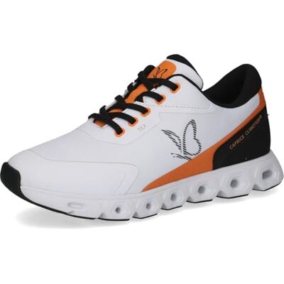 CAPRICE Damen Sneaker flach Sportlich Vegan, Weiß (White/Orange), 40 EU CAPRICE Damen Sneaker flach Sportlich Vegan, Weiß (White/Orange), 40 EU