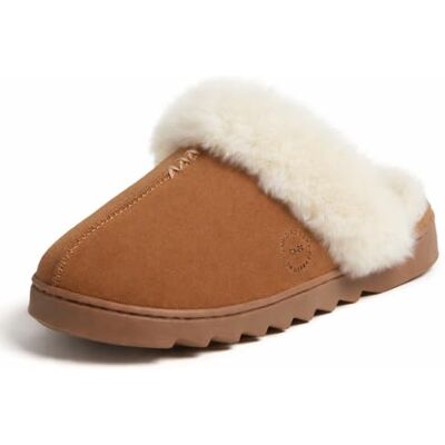 Dearfoams Women's Suede Fuzzy Soft Memory Foam Indoor Outdoor Helena Scuff Slipper, Kastanie, 37.5 EU Dearfoams Women's Suede Fuzzy Soft Memory Foam Indoor Outdoor Helena Scuff Slipper, Kastanie, 37.5 EU