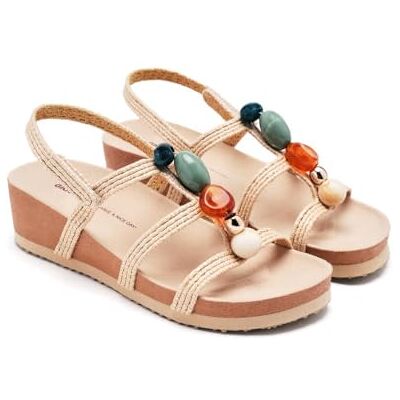 GIOSEPPO Rantoul Sandalen mit Keilabsatz und Perlen, natur, 36 EU GIOSEPPO Rantoul Sandalen mit Keilabsatz und Perlen, natur, 36 EU