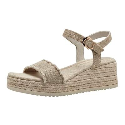 Tamaris Damen Plateau Sandalen Textil Vegan Sommer; BEIGE/beige; 41 Tamaris Damen Plateau Sandalen Textil Vegan Sommer; BEIGE/beige; 41