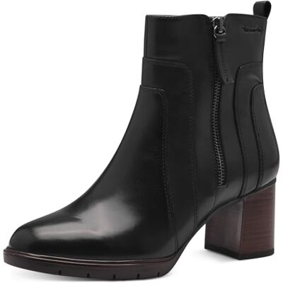 Tamaris COMFORT Damen Stiefeletten mit Absatz aus Leder mit Reißverschluss, Schwarz (Black), 37 EU Tamaris COMFORT Damen Stiefeletten mit Absatz aus Leder mit Reißverschluss, Schwarz (Black), 37 EU