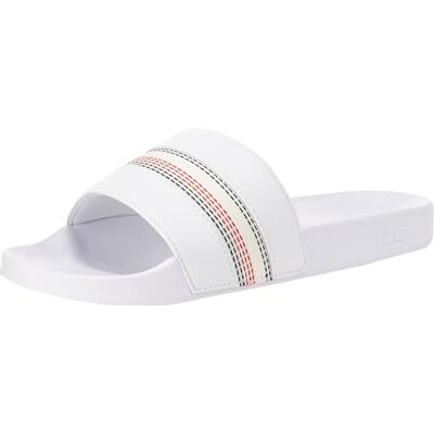 Tommy Hilfiger Damen Badeschuhe Stripes Pool Slide mit Steppnähten, Weiß (White), 36 Tommy Hilfiger Damen Badeschuhe Stripes Pool Slide mit Steppnähten, Weiß (White), 36