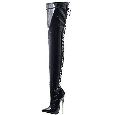 BeAUZQ Damen Sexy Overknee Overknee Oberschenkelhohe Stiefel 18cm Metall Dünne High Heels Spitze Zehe Schnürung Oberschenkelhohe Stiefel Stripper Club Pole Dance Schuhe Übergröße 36-46 BeAUZQ Damen Sexy Overknee Overknee Oberschenkelhohe Stiefel 18cm Metall Dünne High Heels Spitze Zehe Schnürung Oberschenkelhohe Stiefel Stripper Club Pole Dance Schuhe Übergröße 36-46