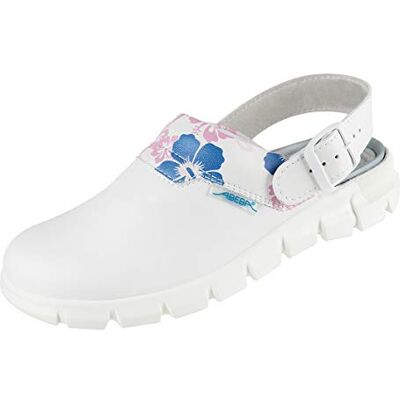 Abeba Clog 7320 Dynamic Glattleder, weiß mit Aufdruck Blumenmuster, zertifiziert, 41 Abeba Clog 7320 Dynamic Glattleder, weiß mit Aufdruck Blumenmuster, zertifiziert, 41