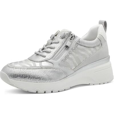 MARCO TOZZI Damen Sneaker flach mit Reißverschluss Chunky-Sohle, Silber (Silver Comb), 38 EU MARCO TOZZI Damen Sneaker flach mit Reißverschluss Chunky-Sohle, Silber (Silver Comb), 38 EU