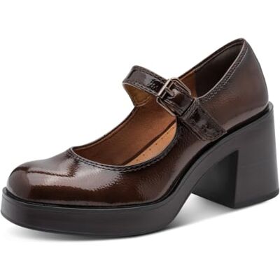 Tamaris Damen Pumps mit Blockabsatz, braun (Brown PATENT),42 Tamaris Damen Pumps mit Blockabsatz, braun (Brown PATENT),42