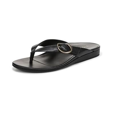 Vionic Damen Grove Flache Sandals, Schwarz Leder, Mittel, EU 41 Vionic Damen Grove Flache Sandals, Schwarz Leder, Mittel, EU 41