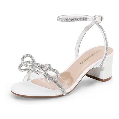DREAM PAIRS Strass Doppelschleifen Chunky Sandalen Pumps Klarer Riemen Offene Zehen Verstellbare Schnalle Knöchelriemen Niedrige Blockabsatz Abendkleid Elegante Brautschuhe für Damen DREAM PAIRS Strass Doppelschleifen Chunky Sandalen Pumps Klarer Riemen Offene Zehen Verstellbare Schnalle Knöchelriemen Niedrige Blockabsatz Abendkleid Elegante Brautschuhe für Damen