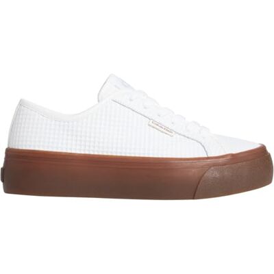 Calvin Damen Vulcanized Sneaker Lace Up aus Leder, Weiß (Bright White/Gum), 36 Calvin Damen Vulcanized Sneaker Lace Up aus Leder, Weiß (Bright White/Gum), 36
