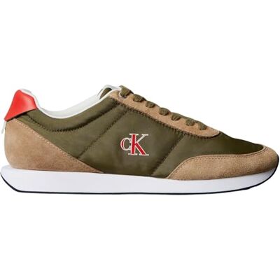 Calvin Herren Runner Sneaker Retro Mix mit Logo, Mehrfarbig (Capers/Khaki/Flame Scarlet), 40 Calvin Herren Runner Sneaker Retro Mix mit Logo, Mehrfarbig (Capers/Khaki/Flame Scarlet), 40