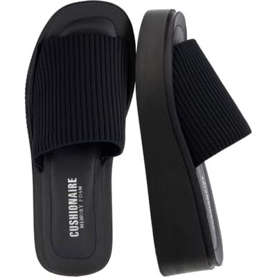 CUSHIONAIRE Damen-Sandale „PIM“ aus Strick mit Memory Foam, Schwarz, gewebt, 39 EU CUSHIONAIRE Damen-Sandale „PIM“ aus Strick mit Memory Foam, Schwarz, gewebt, 39 EU
