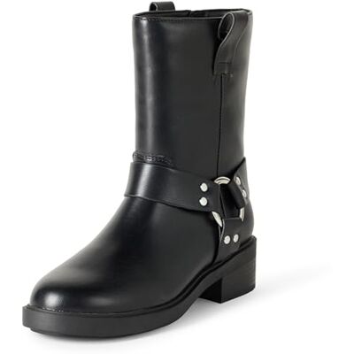 The Drop Damen Lilith Kurzer Moto-Stiefel mit Schnallen, Schwarz, Größe 40 The Drop Damen Lilith Kurzer Moto-Stiefel mit Schnallen, Schwarz, Größe 40