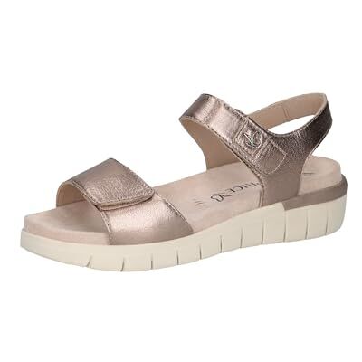 CAPRICE Comfort Damen Sandalen flach aus Leder mit Klettverschluss, Beige (Taupe Metallic), 37 EU CAPRICE Comfort Damen Sandalen flach aus Leder mit Klettverschluss, Beige (Taupe Metallic), 37 EU