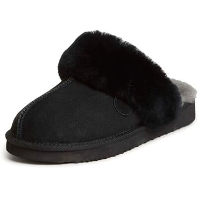 Fireside by Dearfoams Dearfoams Damen Fireside Sydney Shearling Pelz Slipper für Drinnen und Draußen Breiten Hausschuh, Schwarz, 38.5 EU Weit Fireside by Dearfoams Dearfoams Damen Fireside Sydney Shearling Pelz Slipper für Drinnen und Draußen Breiten Hausschuh, Schwarz, 38.5 EU Weit