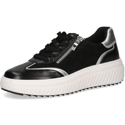 CAPRICE Damen Sneaker flach aus Leder mit Reißverschluss, Schwarz (Black Comb), 37 EU CAPRICE Damen Sneaker flach aus Leder mit Reißverschluss, Schwarz (Black Comb), 37 EU