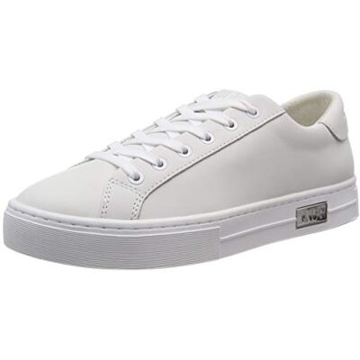 Armani Exchange Damen Cow Leather lace up Sneaker, White+White Armani Exchange Damen Cow Leather lace up Sneaker, White+White
