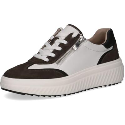 CAPRICE Damen Sneaker flach aus Leder mit Reißverschluss, Mehrfarbig (White/Grey), 40 EU CAPRICE Damen Sneaker flach aus Leder mit Reißverschluss, Mehrfarbig (White/Grey), 40 EU