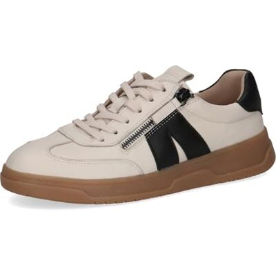 CAPRICE Damen Sneaker flach aus Leder mit Reißverschluss, Mehrfarbig (Offwhite/Black), 36 EU CAPRICE Damen Sneaker flach aus Leder mit Reißverschluss, Mehrfarbig (Offwhite/Black), 36 EU