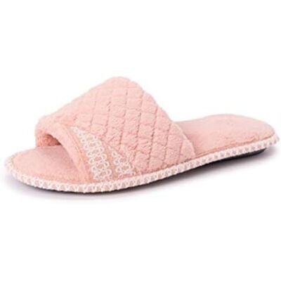 MUK LUKS Sally Damen Hausschuhe aus Mikro-Chenille, offene Zehenpartie, Pink (rose gold), Medium MUK LUKS Sally Damen Hausschuhe aus Mikro-Chenille, offene Zehenpartie, Pink (rose gold), Medium