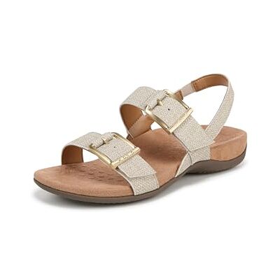 Vionic Damen Reese Flache Sandals, Beige Stoff, Weite, EU 37 Vionic Damen Reese Flache Sandals, Beige Stoff, Weite, EU 37
