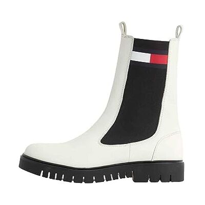 Tommy Jeans Damen Mid Boot Stiefel aus Leder, Elfenbein (Rich Cream), 36 Tommy Jeans Damen Mid Boot Stiefel aus Leder, Elfenbein (Rich Cream), 36