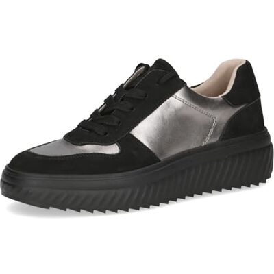 CAPRICE Damen Sneaker flach aus Leder Plateau, Mehrfarbig (Black/Piombo), 37 EU CAPRICE Damen Sneaker flach aus Leder Plateau, Mehrfarbig (Black/Piombo), 37 EU