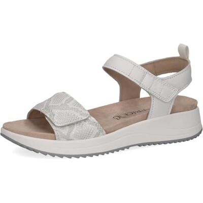CAPRICE Damen Sandalen flach aus Leder mit Klettverschluss, Weiß (White Comb), 39 EU CAPRICE Damen Sandalen flach aus Leder mit Klettverschluss, Weiß (White Comb), 39 EU