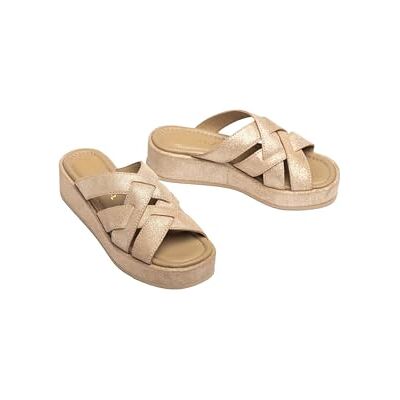 Unisa Damen-Sandalen, quadratischer Zehenbereich, Platin, Absatz Kegel, 4,5 cm, Plateau, 3 cm, Wildleder-Metallic Unisa Damen-Sandalen, quadratischer Zehenbereich, Platin, Absatz Kegel, 4,5 cm, Plateau, 3 cm, Wildleder-Metallic