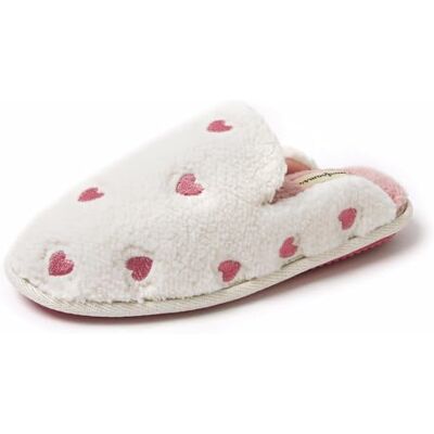 Dearfoams Damen Teddy-Sherpa Reinschlüpfen Hausschuh, rosa Herzen, Large Dearfoams Damen Teddy-Sherpa Reinschlüpfen Hausschuh, rosa Herzen, Large