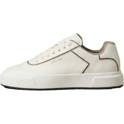 Calvin Damen Cupsole Sneaker Basket aus Leder, Blau (Marshmallow/Desert Taupe), 40 Calvin Damen Cupsole Sneaker Basket aus Leder, Blau (Marshmallow/Desert Taupe), 40