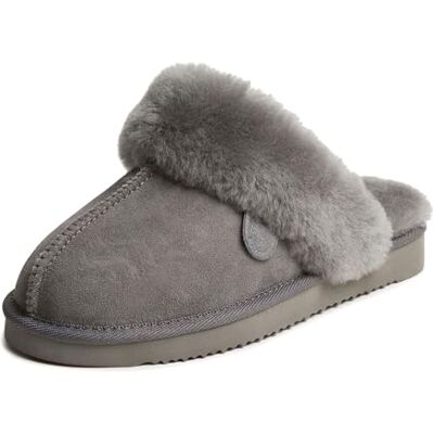 Fireside by Dearfoams Dearfoams Damen-Hausschuhe „Fireside Sydney“ aus Lammfell für drinnen und draußen mit weiter Passform, GRAU, 41.5 EU Fireside by Dearfoams Dearfoams Damen-Hausschuhe „Fireside Sydney“ aus Lammfell für drinnen und draußen mit weiter Passform, GRAU, 41.5 EU