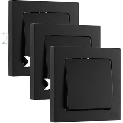 British General BG Oxford Interruptor de Luz Individual x3 Atornillado con Marco, 10AX, Negro British General BG Oxford Interruptor de Luz Individual x3 Atornillado con Marco, 10AX, Negro
