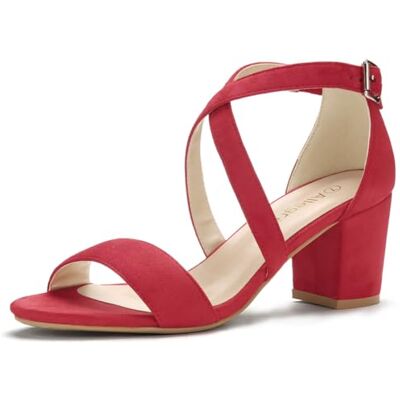 Allegra K Überkreuzte Sandalen mit Knöchelriemen und Blockabsatz für Damen Rot 37 Allegra K Überkreuzte Sandalen mit Knöchelriemen und Blockabsatz für Damen Rot 37
