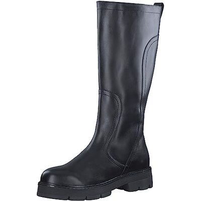 MARCO TOZZI Damen Langschaftstiefel ohne Absatz aus Leder Kniehoch, Schwarz (Black), 38 MARCO TOZZI Damen Langschaftstiefel ohne Absatz aus Leder Kniehoch, Schwarz (Black), 38