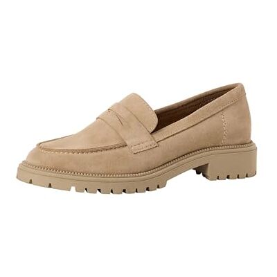 Tamaris Damen Loafer flach Leder, beige, 42 EU Tamaris Damen Loafer flach Leder, beige, 42 EU