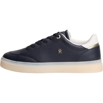 Tommy Hilfiger Damen Vulcanized Sneaker Chic Elevated aus Leder, Weiß (Ecru/Space Blue), 38 Tommy Hilfiger Damen Vulcanized Sneaker Chic Elevated aus Leder, Weiß (Ecru/Space Blue), 38