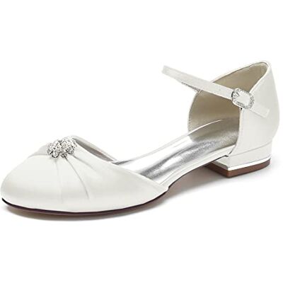 LRMYMHY Damen Hochzeitsschuhe Für Braut Geschlossene Zehe Brautschuhe Ivory Weiß Satin Pumps Flach Ballerina Brautschuhe LRMYMHY Damen Hochzeitsschuhe Für Braut Geschlossene Zehe Brautschuhe Ivory Weiß Satin Pumps Flach Ballerina Brautschuhe