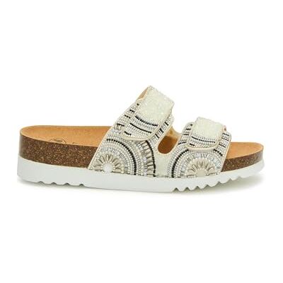 Scholl Cadiz, Damen-Sandalen mit 2 Riemen mit Perlen Weiß 37 EU Scholl Cadiz, Damen-Sandalen mit 2 Riemen mit Perlen Weiß 37 EU