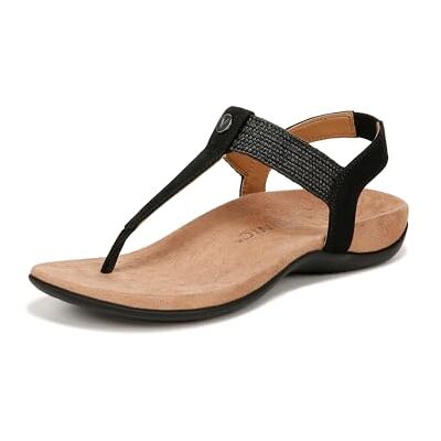 Vionic Damen Brea Flache Tanga-Sandalen, Schwarz Leder, Weite, EU 36.5 Vionic Damen Brea Flache Tanga-Sandalen, Schwarz Leder, Weite, EU 36.5