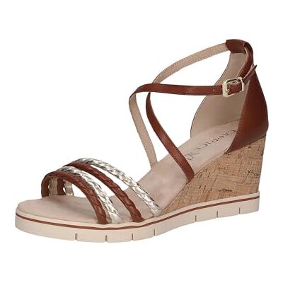 CAPRICE Damen Sandalen mit Keilabsatz mit verstellbarem Riemchen Sommer, Braun (Cognac/Gold), 39 EU CAPRICE Damen Sandalen mit Keilabsatz mit verstellbarem Riemchen Sommer, Braun (Cognac/Gold), 39 EU