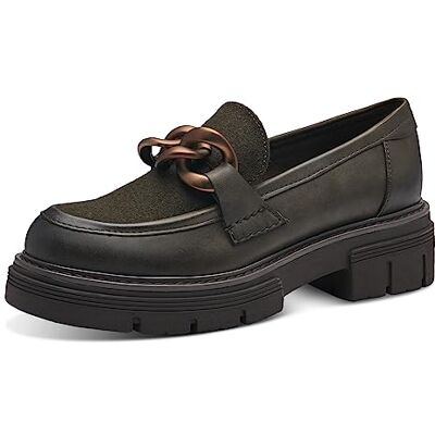 MARCO TOZZI Damen Loafer mit Plateau aus Kunstleder mit Kette, Grün (Khaki Comb), 37 MARCO TOZZI Damen Loafer mit Plateau aus Kunstleder mit Kette, Grün (Khaki Comb), 37