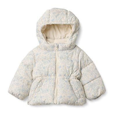 Amazon x Sofia Grainge Mädchen Wasserabweisende Daunenjacke mit Kapuze, Elfenbein Staubblau Blüht in Linien, 9 Jahre Amazon x Sofia Grainge Mädchen Wasserabweisende Daunenjacke mit Kapuze, Elfenbein Staubblau Blüht in Linien, 9 Jahre