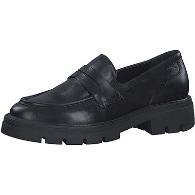 MARCO TOZZI Damen Loafer mit Plateau aus Leder Klassisch, Schwarz (Black), 40 MARCO TOZZI Damen Loafer mit Plateau aus Leder Klassisch, Schwarz (Black), 40