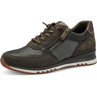 MARCO TOZZI Damen Sneaker flach mit Lederanteil zum Schnüren, Grün (Khaki Comb), 36 EU MARCO TOZZI Damen Sneaker flach mit Lederanteil zum Schnüren, Grün (Khaki Comb), 36 EU