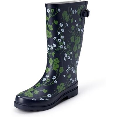 Amazon Damen Hohe Wasserdichte Regenstiefel, Marineblau mit Blumenmuster, 38.5 EU Amazon Damen Hohe Wasserdichte Regenstiefel, Marineblau mit Blumenmuster, 38.5 EU