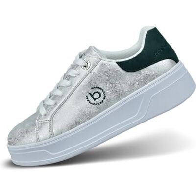 Bugatti Damen Chunky Silberne Sneaker mit schwarzen Details, modernem Design, weißer Gummisohle und außergewöhnlichem Halt, Silber/dunkelgrün, 36 EU Bugatti Damen Chunky Silberne Sneaker mit schwarzen Details, modernem Design, weißer Gummisohle und außergewöhnlichem Halt, Silber/dunkelgrün, 36 EU